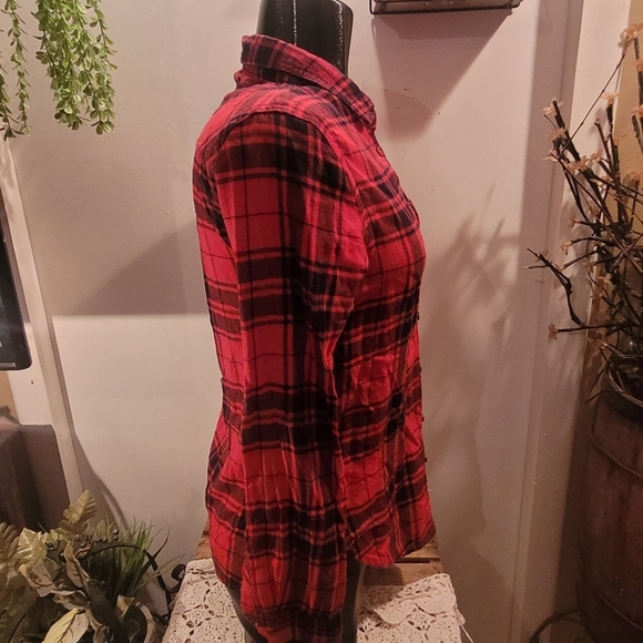 Garage Red Plaid Checkered Button Up Shirt XS - Picture 3 of 6